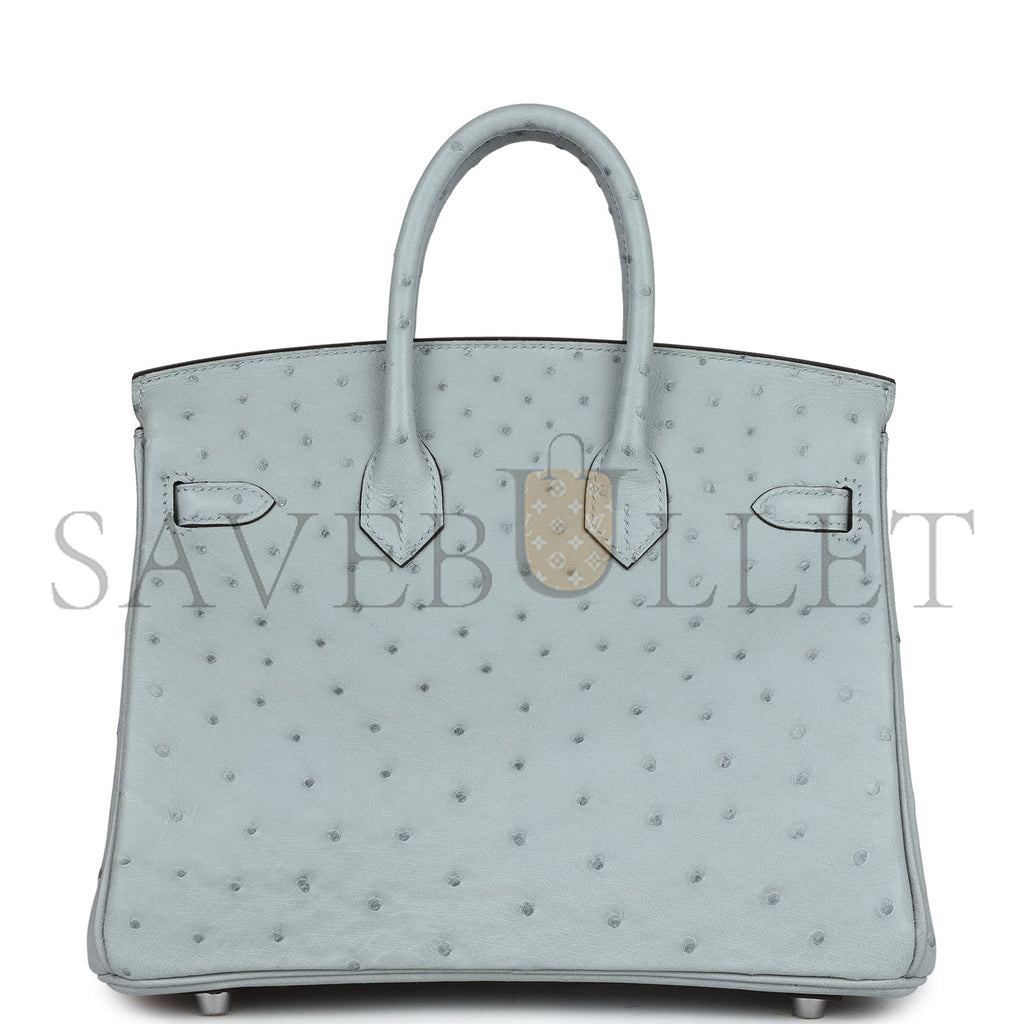 HERMÈS MASTER BIRKIN 25 OSTRICH LEATHER LINEN BLUE SILVER BUCKLE H041944CK64 (25*20*13cm)